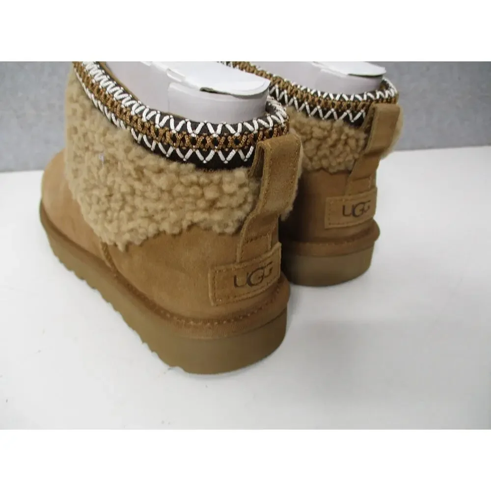 UGG Classic Ultra Mini Maxi Curly Boots Brown Chestnut Womens Sz 8